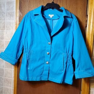 Joan Rivers 1X turquoise jean suit with skirt.